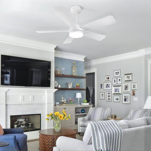 GESUM 40 Inch Ceiling Fans with Lights, Outdoor Ceiling Fan with APP and Remote Control, Reversible, 6 Speeds, 3CCT Dimmable, White Ceiling Fan with Light for Living Room Bedroom (White)