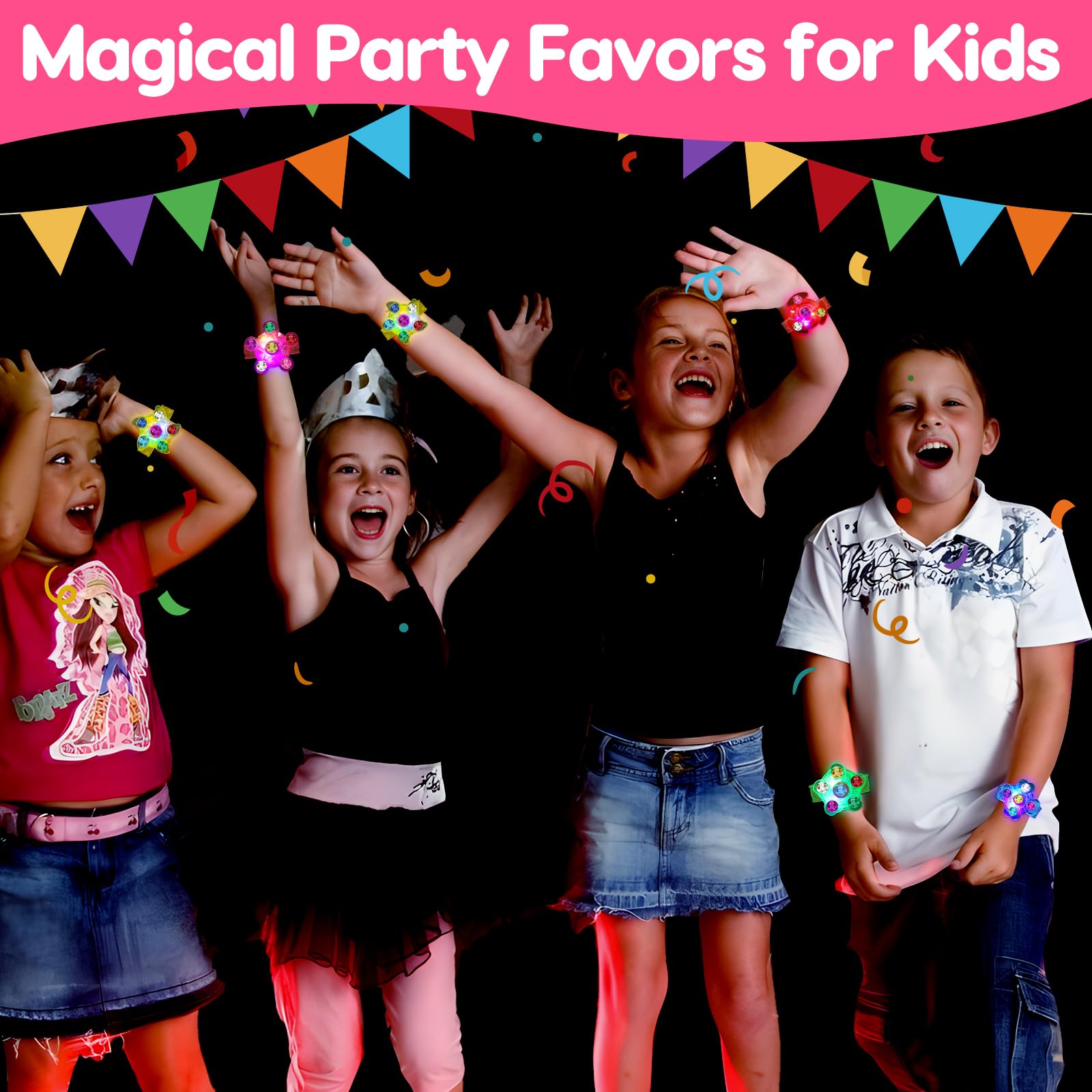 24PCS Light Up Fidget Spinner Bracelets Glow Party Favors Bulk for Kids 4-8 8-12 Goodie Treat Bag Stuffers Classroom Treasure Box Toys Carnival Prizes Pinata Birthday End of Year Return Gifts
