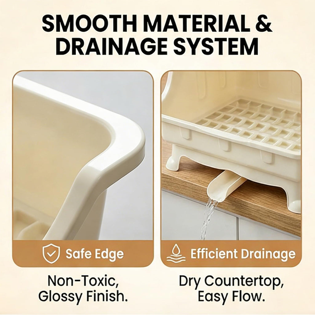 Pilipane Dish Drying Rack, Bottle Dryer Holder with Cover Lid and Removable Drainboard, Utensil and Cup Holder for Kitchen Counter, Dish Dryer Shelf, Medium Size, 16 x 13 x 18.3 Inch (White)