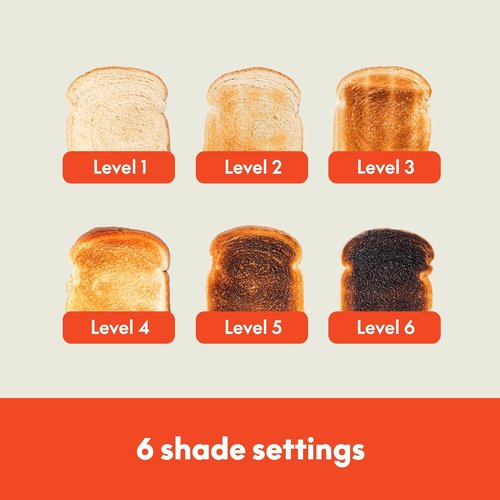 Bella 2 Slice Slim Toaster - 6 Shade Settings, Reheat & Cancel Buttons, 10” Long Slot, Oatmilk Color