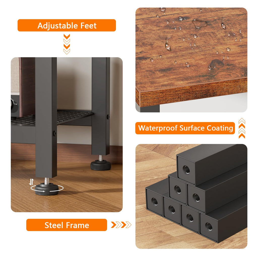 Furologee TV Stand, Small Media Console Table with 3-Tier Storage Shelves, Industrial Entertainment Center for TVs up to 50 Inch, Television Stands for Living Room, Bedroom, Rustic Brown