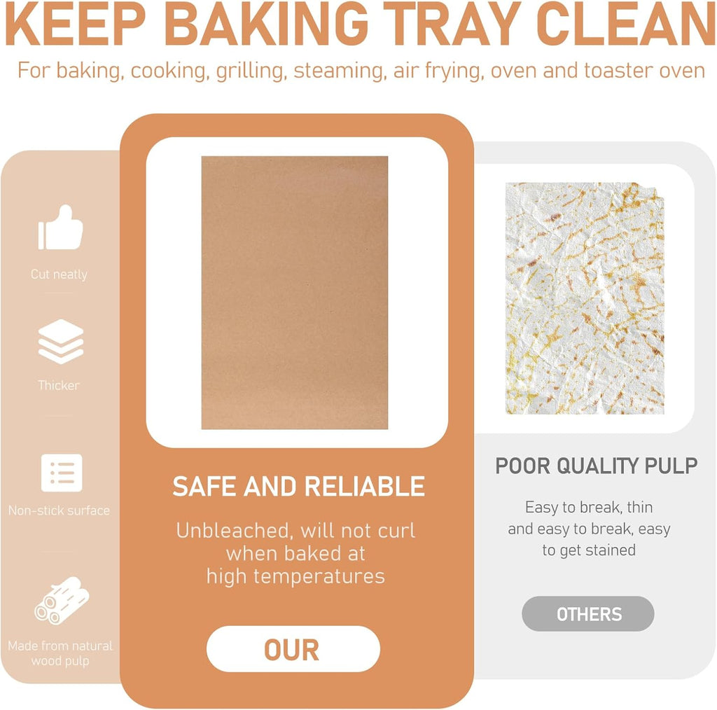 Skiennix Large Parchment Paper Sheets - 200 Pcs Heavy Duty Nonstick Baking Sheets | 13 x 18 Inch Brown Unbleached