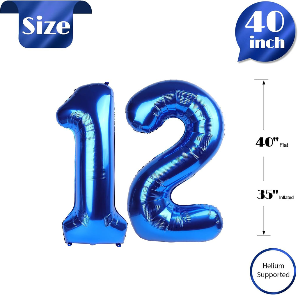 Number 12 Balloon by [Brand Name] - 40-Inch Navy Blue Birthday Decoration for 12th Year Celebration