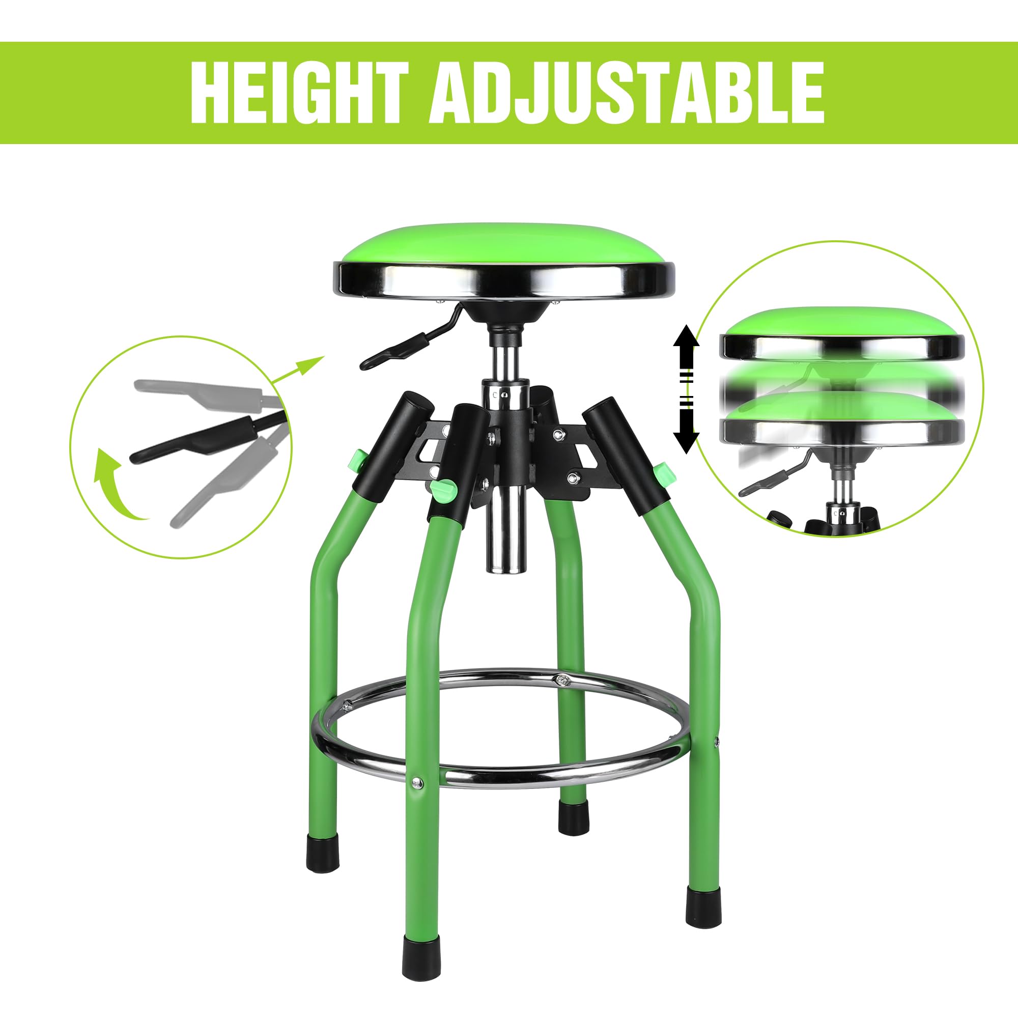 WORKPRO Garage Bar Stool, Heavy Duty Adjustable Hydraulic Shop Stool, 29in to 33. 86in, 330-Pound Capacity, Green