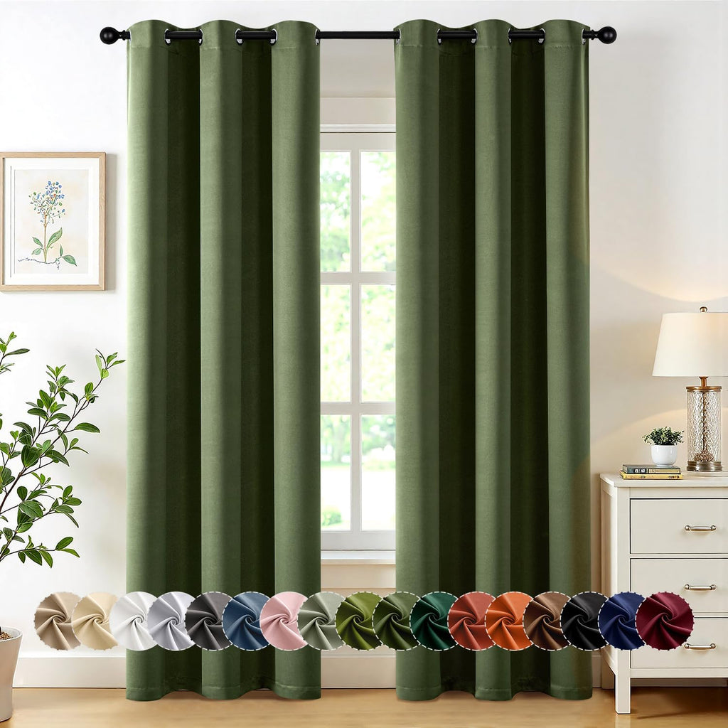MIULEE Olive Green Blackout Curtains - Thermal Insulated Room Darkening Drapes, 72 Inches Long, 2 Panels