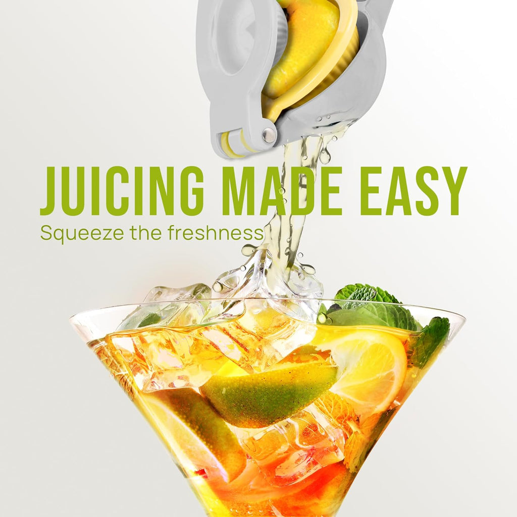 Zulay Kitchen 2-in-1 Lemon Squeezer - Sturdy Hand Juicer for Maximum Juice Extraction | Easy to Clean - Gray/Yellow