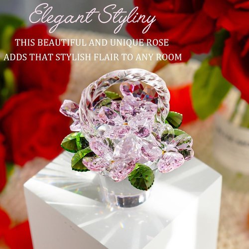 H&D Hyaline & Dora Crystal Pink Flower Basket Figurine - Elegant Glass Collectible for Home & Wedding Decor