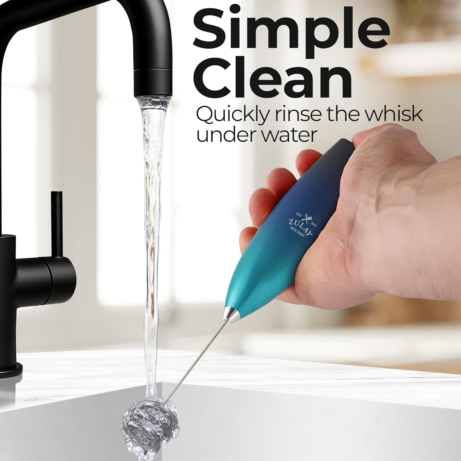 Zulay Kitchen Tornado Triple Whisk Milk Frother - Handheld Foam Maker for Coffee & Lattes - Sea Depth
