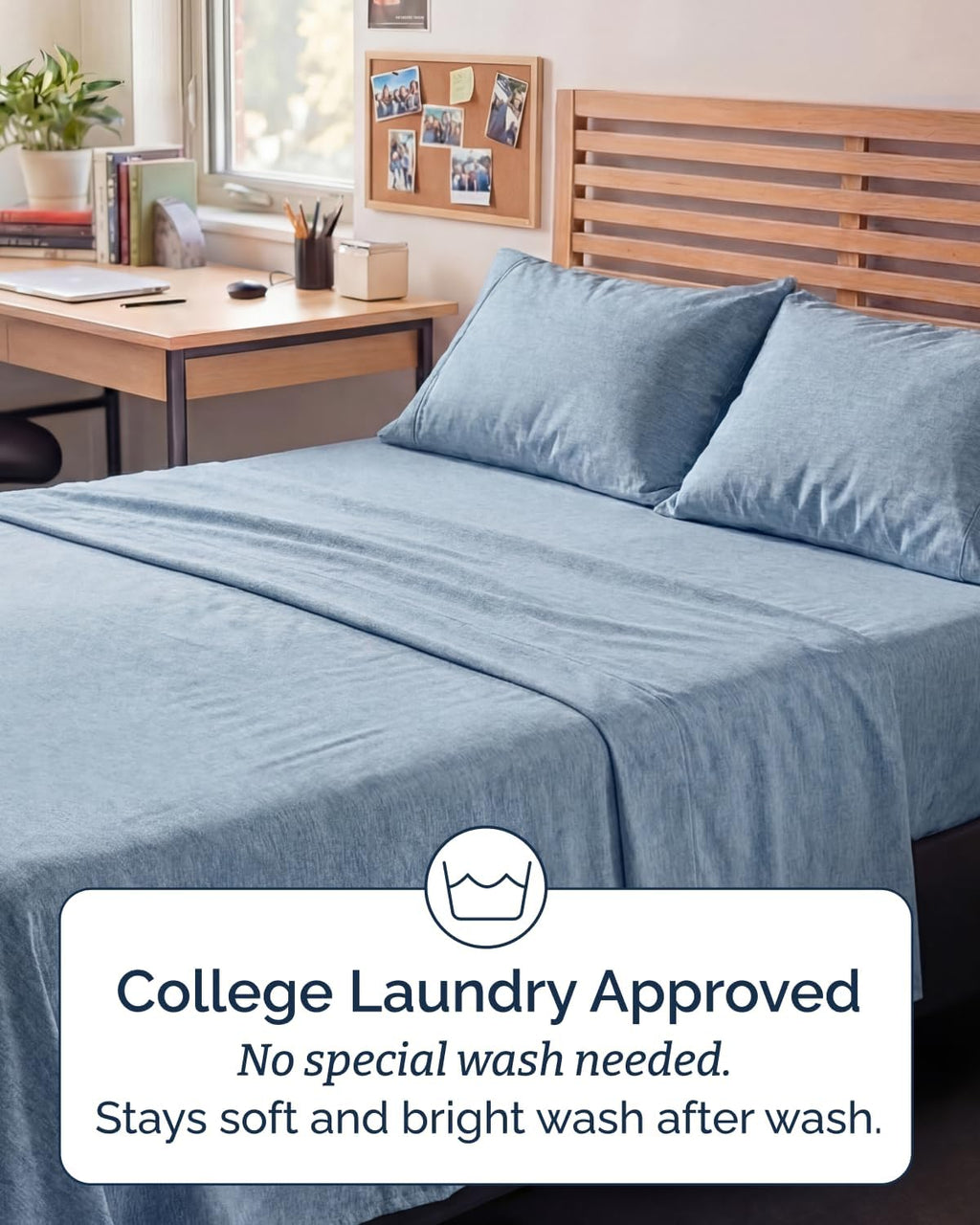 Skiennix Full XL Bed Sheet Set - Soft, Breathable & Cooling 4-Piece Luxury Bedding - Deep Pockets, Fade & Wrinkle Free in Heathered Blue