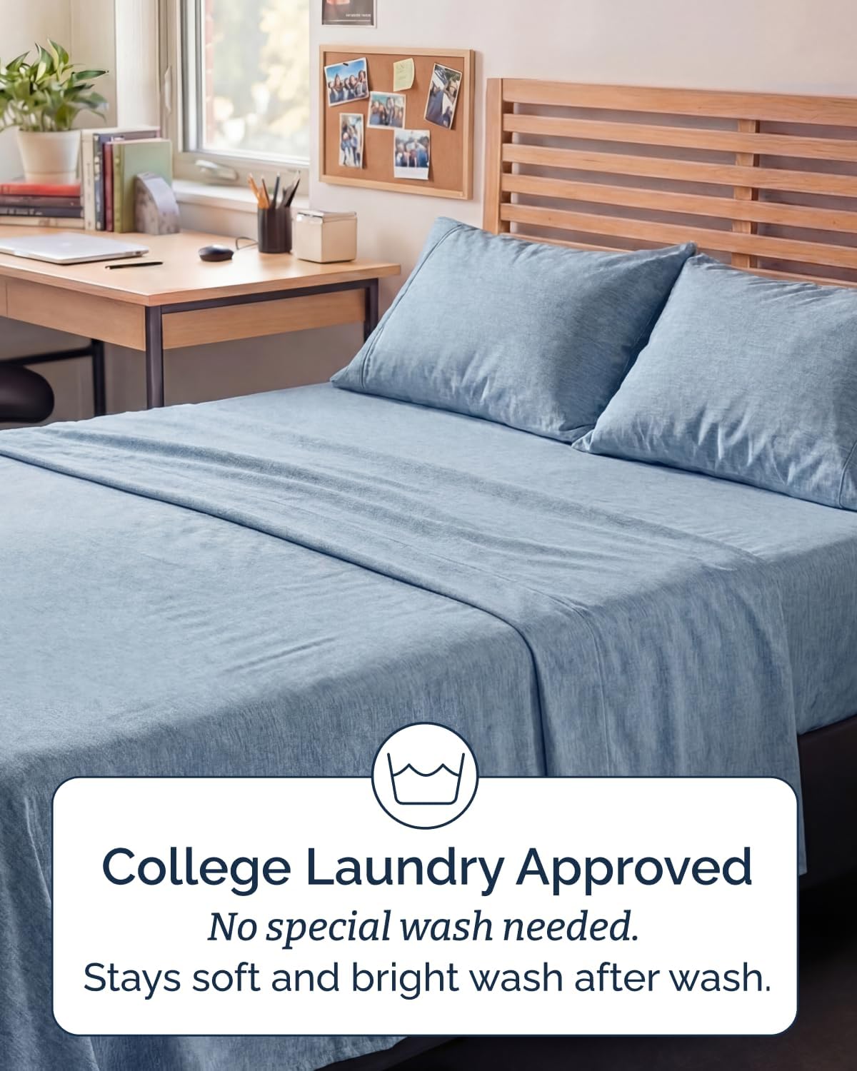 Skiennix Full XL Bed Sheet Set - Soft, Breathable & Cooling 4-Piece Luxury Bedding - Deep Pockets, Fade & Wrinkle Free in Heathered Blue