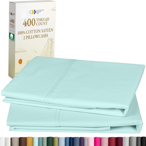 California Design Den King Pillowcase Set of 2 - 400 Thread Count 100% Cotton, Soft Seafoam Color