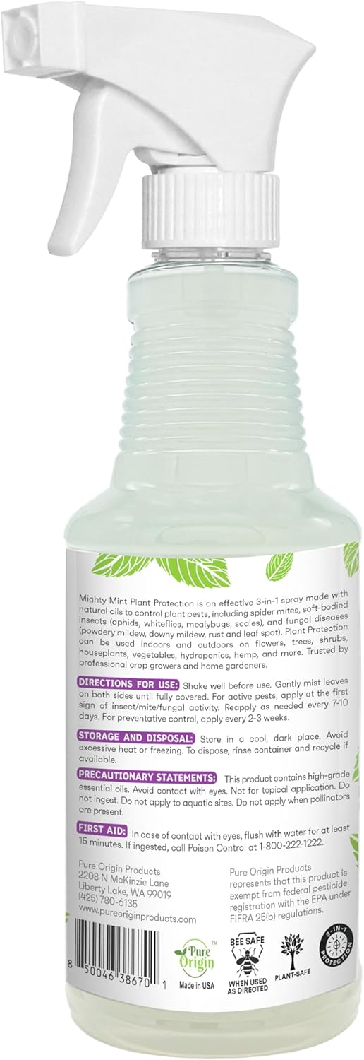 Mighty Mint Peppermint Oil Spray - Natural Insect & Pest Control for Plants - 16 oz, Easy-to-Use Formula