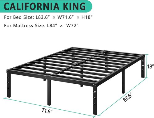 HLIPHA Metal Platform Bed Frame - 14-Inch Tall King Size | Heavy-Duty Support Slats, No Box Spring Needed, Easy Assembly, Black