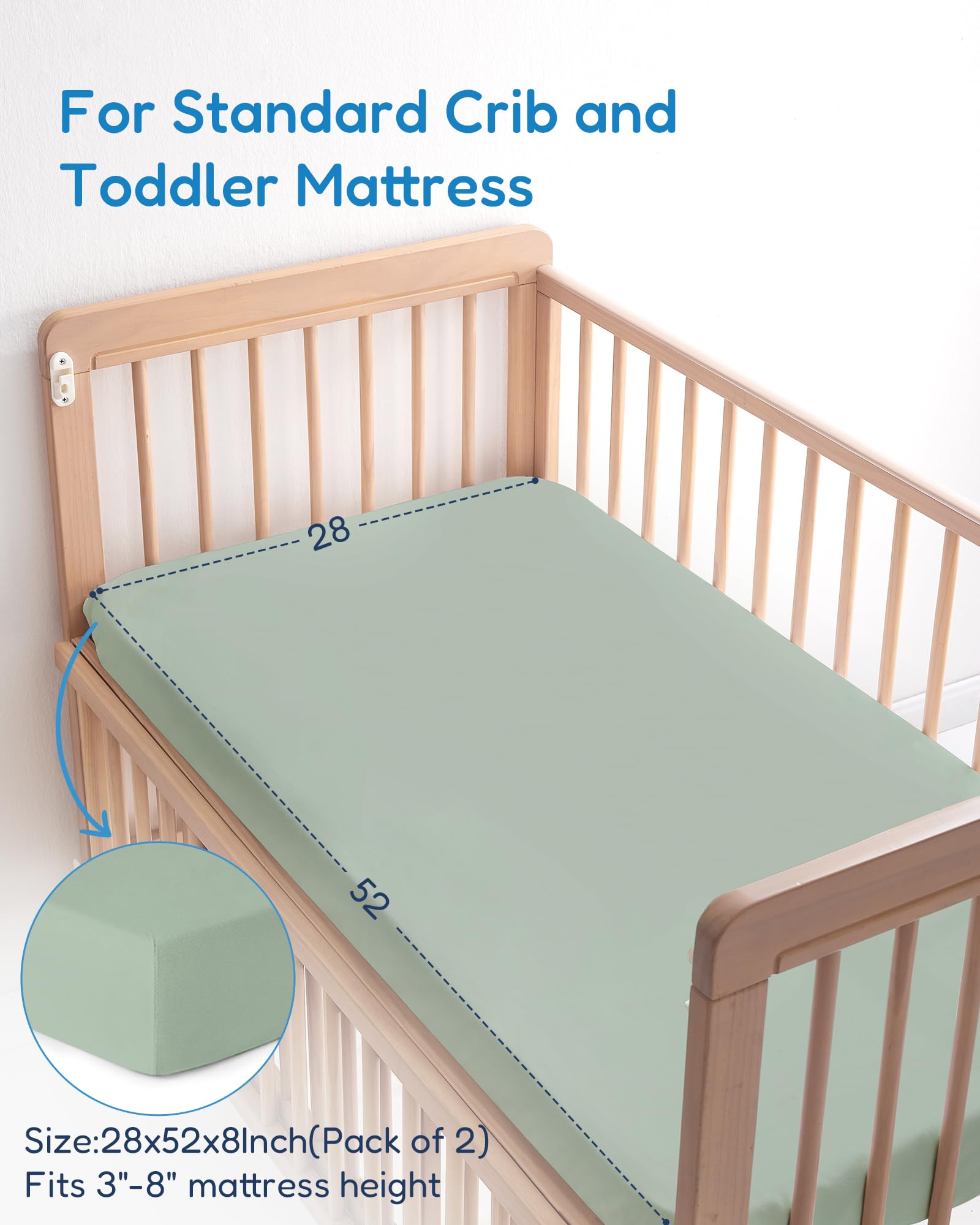 TotChill Crib Sheets 2 Pack, Fitted Crib Sheet for Standard Crib Mattress 28x52x9, Ultra Soft Jersey Knit, Breathable Stretchy Deep Pocket, Snug Fit Stays Put, Baby Crib Mattress Sheet