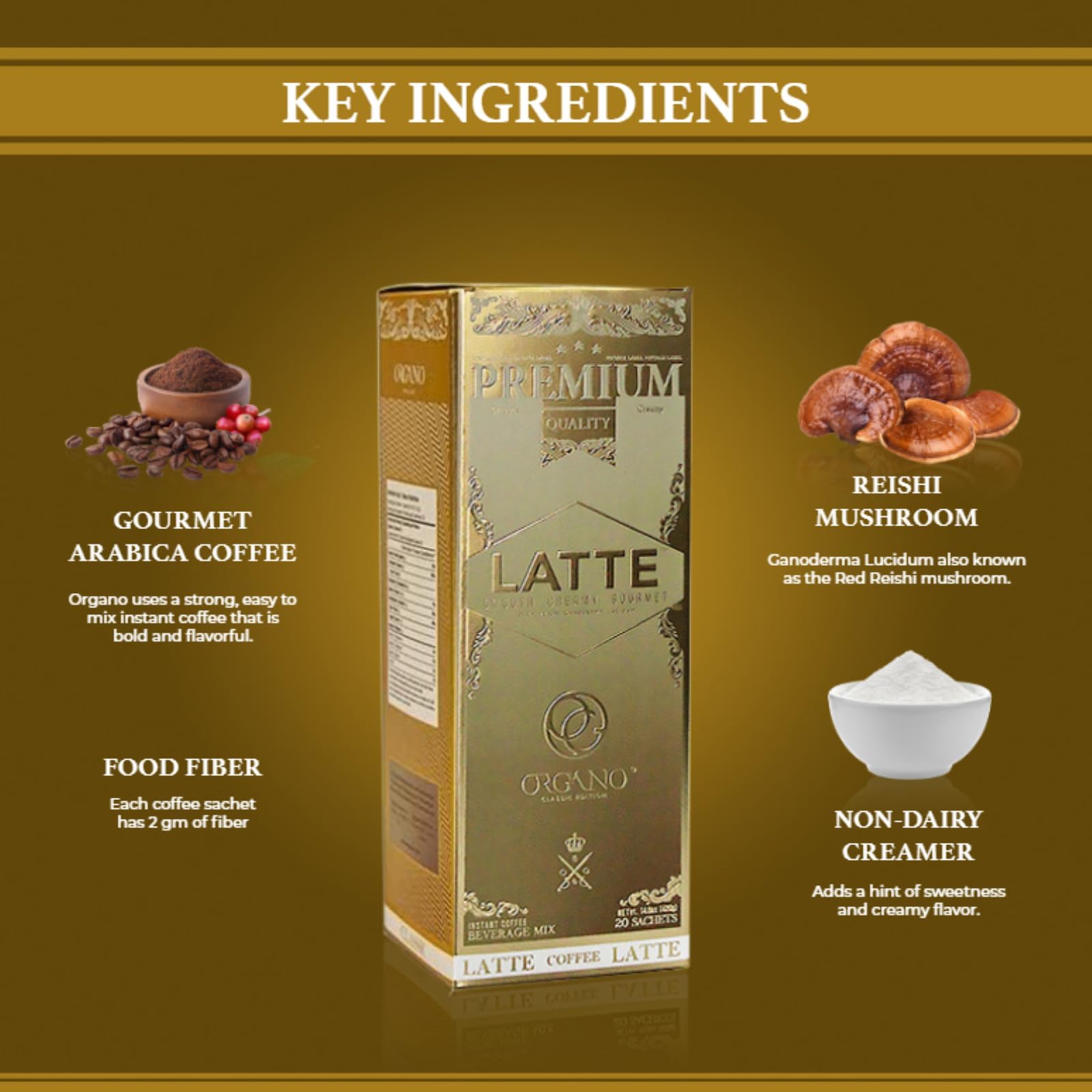 ORGANO 2 boxes Gourmet Cafe Latte, 100% Certified Ganoderma Lucidum (40 Sachets)