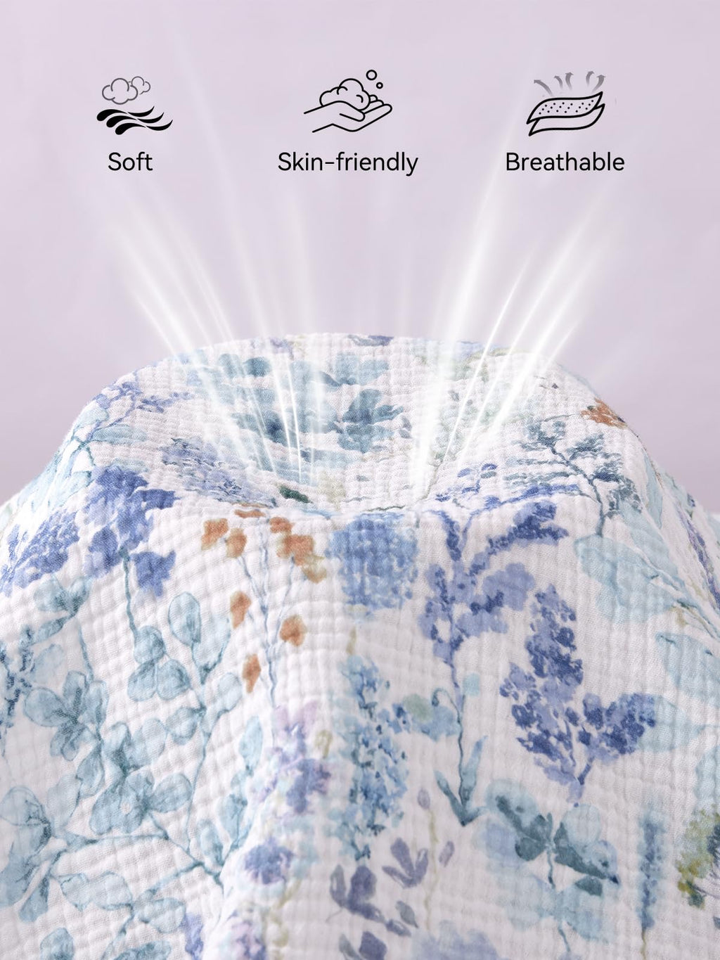 TILLYOU Muslin Mini Crib Sheets 2 Pack, Pack and Play Mattress Sheets Fitted for Pack N Play, 38'' x 26'' Sheet for Toddler, Blue Flower