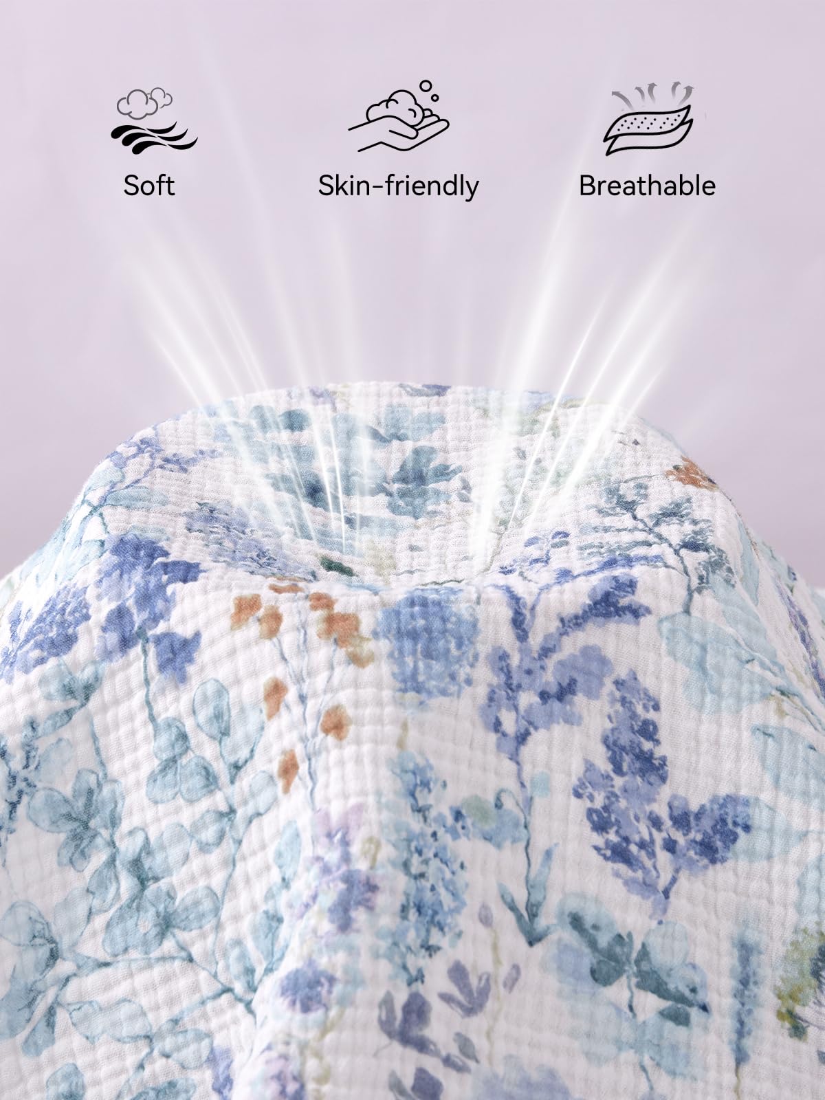 TILLYOU Muslin Mini Crib Sheets 2 Pack, Pack and Play Mattress Sheets Fitted for Pack N Play, 38'' x 26'' Sheet for Toddler, Blue Flower