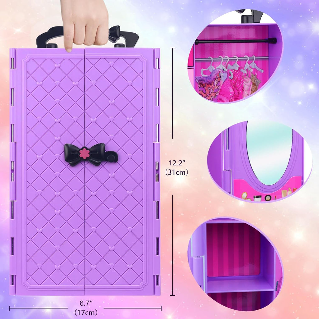 Regine Switzerland Girl Doll Clothes Closet - Stylish Wardrobe with Dresses & Accessories for 11.5 Inch Dolls