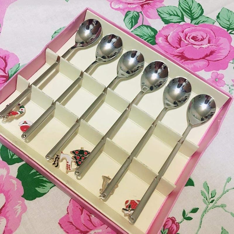 Christmas Spoons 6-Piece Stainless Steel Coffee Spoons with Xmas Pendant - Silver