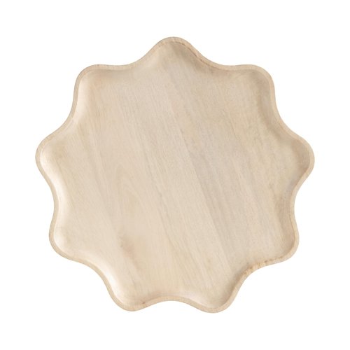 Kate and Laurel Alezar Mango Wood Wavy Round Lazy Susan Tray, 18 Inch Diameter, Light Bleached Wood, Scalloped Wooden Countertop Organizer with Turning Lazy Susan for Kitchen Storage or Ottoman Tray