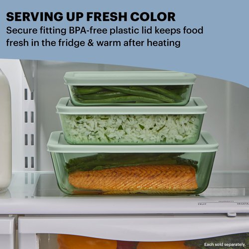 Pyrex Colors Tinted (11 Cup) Large Rectangular Food Storage Container, Snug Fit Non-Toxic Plastic BPA-Free Lids, Freezer Dishwasher Microwave Safe