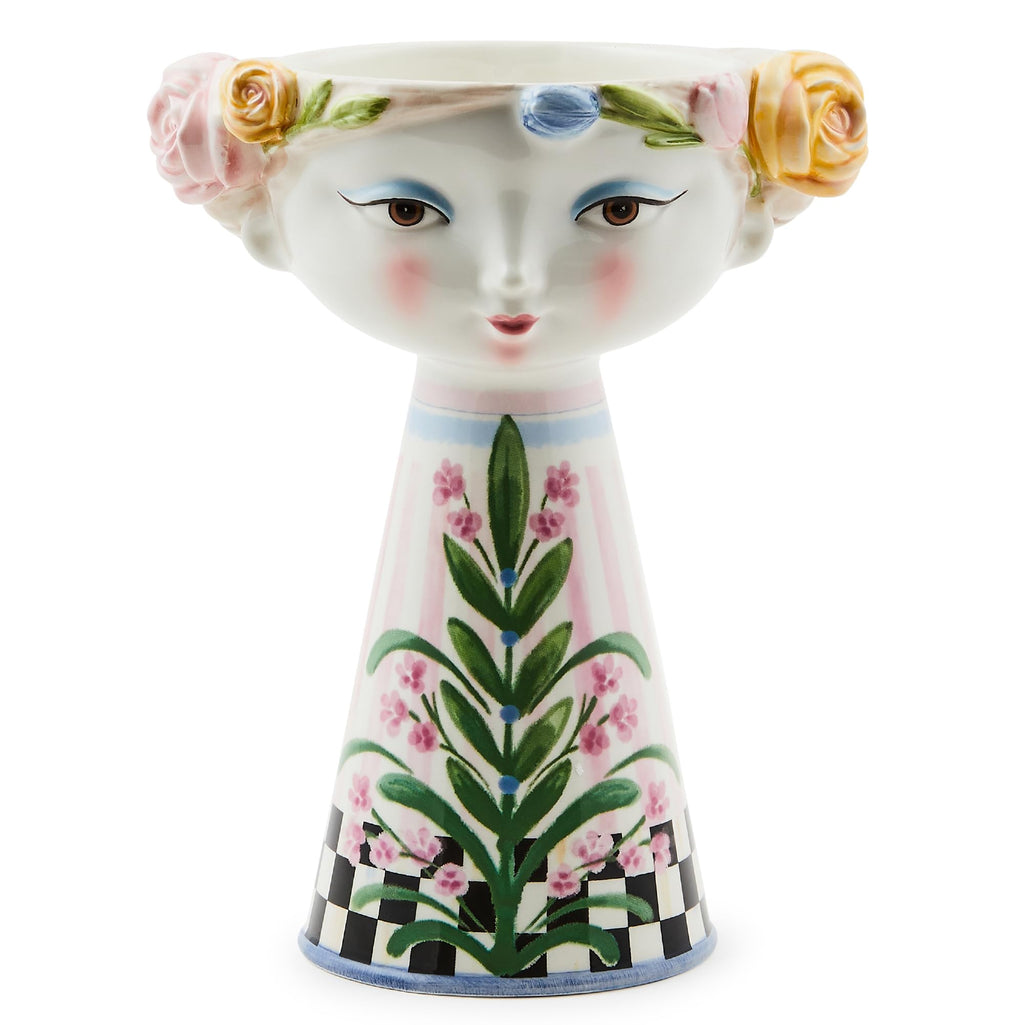 MACKENZIE-CHILDS Ceramic Vase, Unique Decorative Vase, Short, Rosy Meadow Lady
