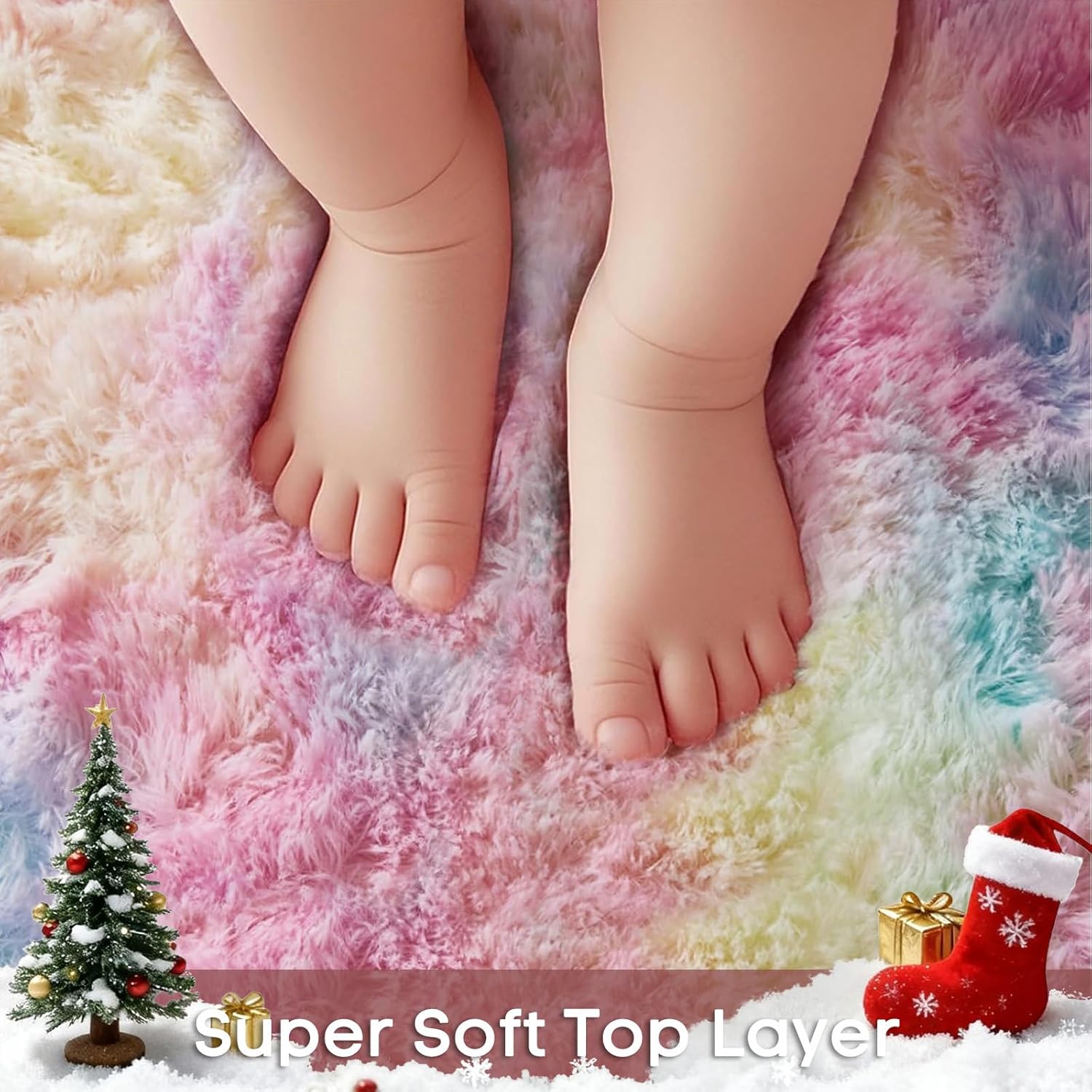 Ophanie Soft Fluffy Shaggy Rug - Colorful Rainbow Design | 6' Round for Bedroom & Living Room Decor