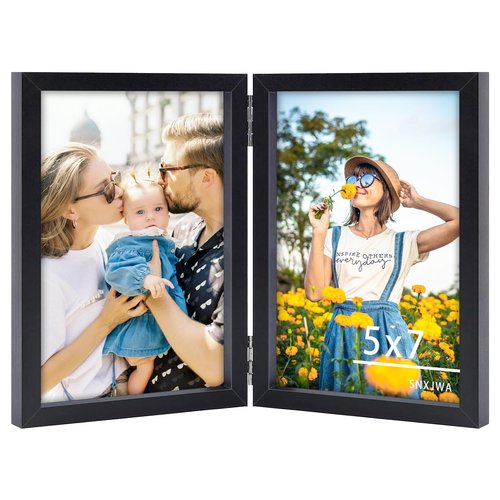 SNXJWA 5x7 Picture Frames Double Black Photo Frame Folding Vertical Stand Display Side by Side
