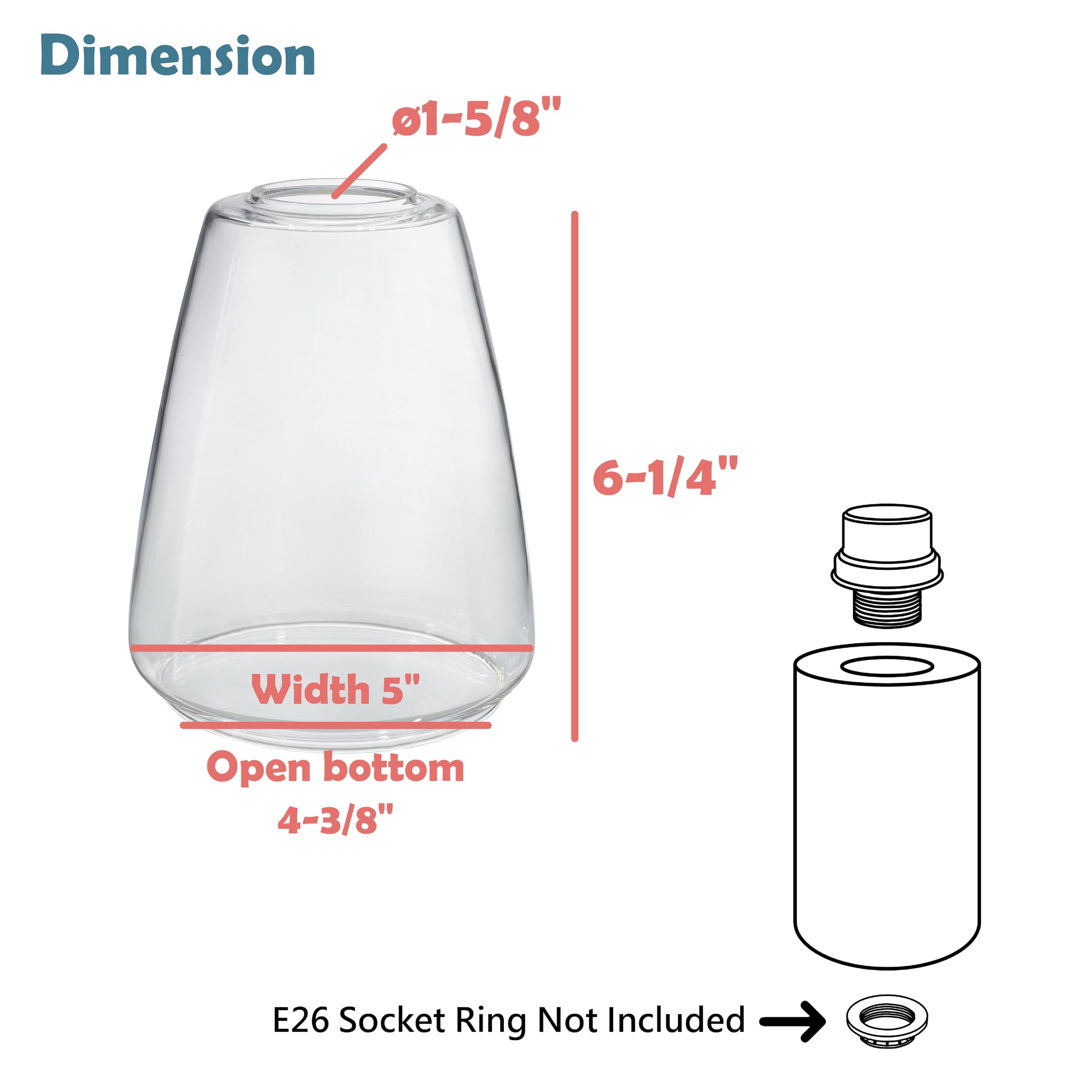 Aspen Creative 23524-60-1, Clear Glass Shade for Lighting Fixture, Pendant, Vanity, Wall Light, Size: 5" D x 6-1/4" H