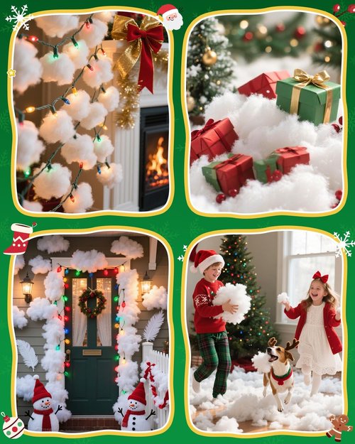 Fluffy Fake Snow - 17.64oz Cotton Artificial Snow for Christmas Village & Indoor Decor