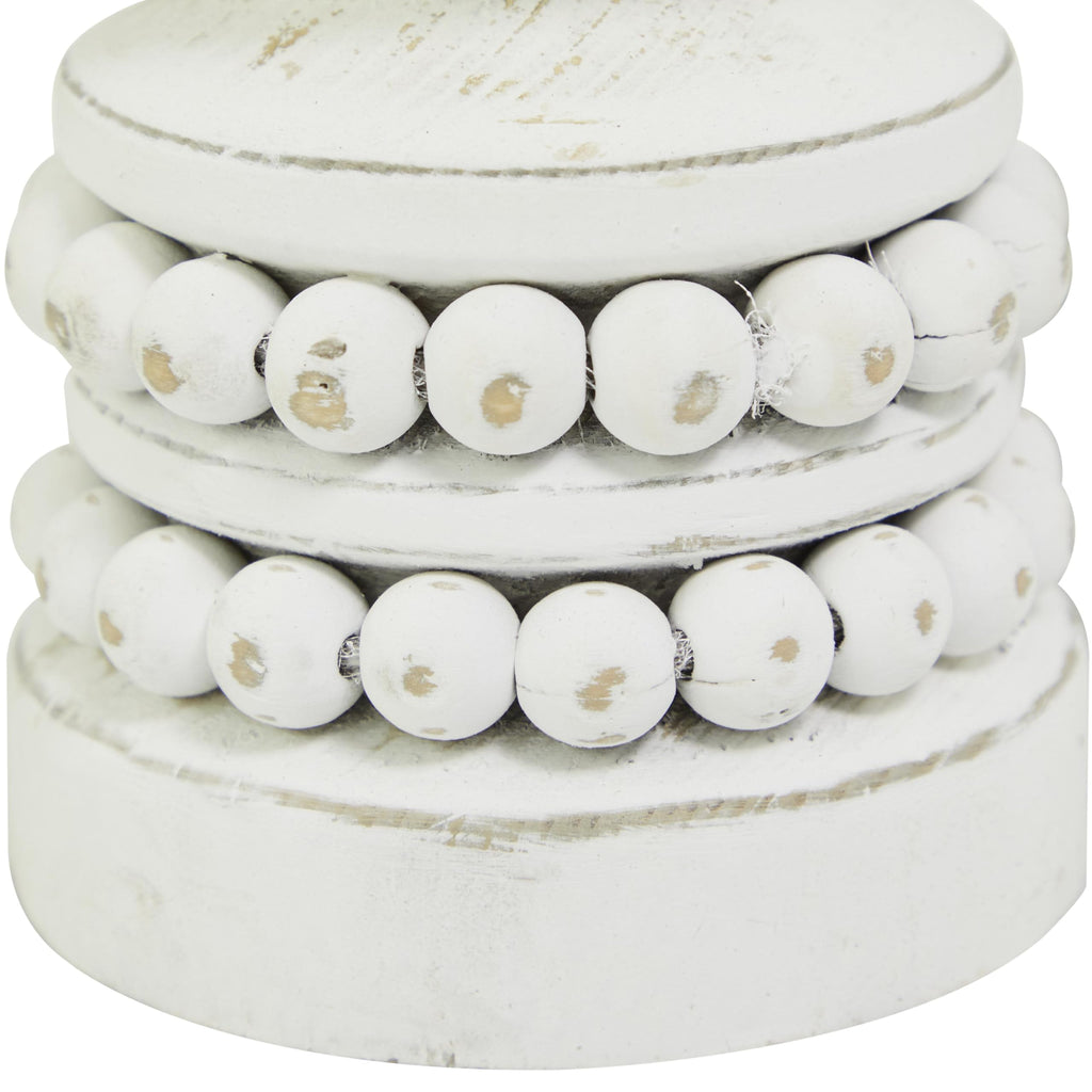 Deco 79 Wood Decorative Candle Holder Beaded Pillar Candle Stand, Set of 2 Candlestick Holder 8", 4"H, White