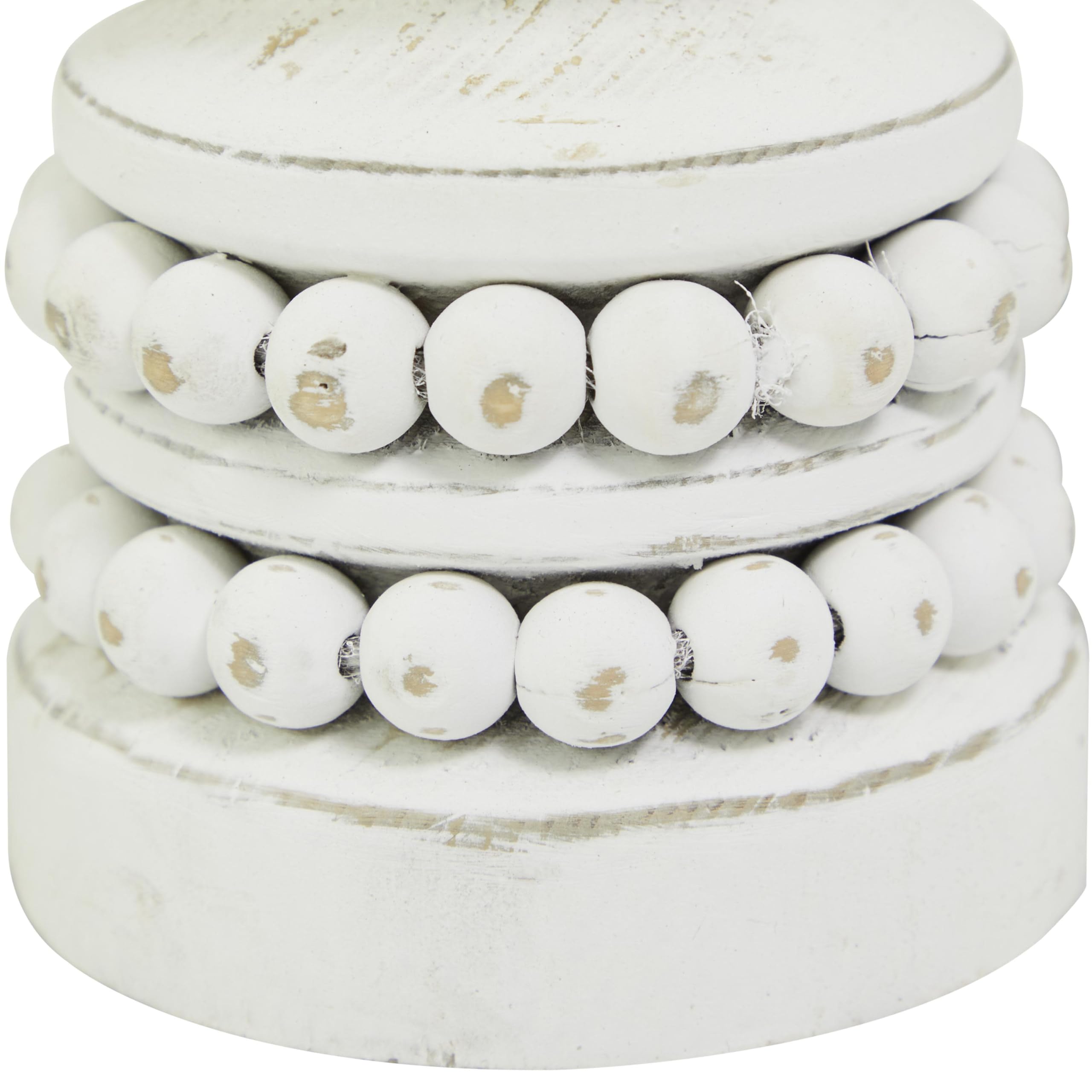 Deco 79 Wood Decorative Candle Holder Beaded Pillar Candle Stand, Set of 2 Candlestick Holder 8", 4"H, White