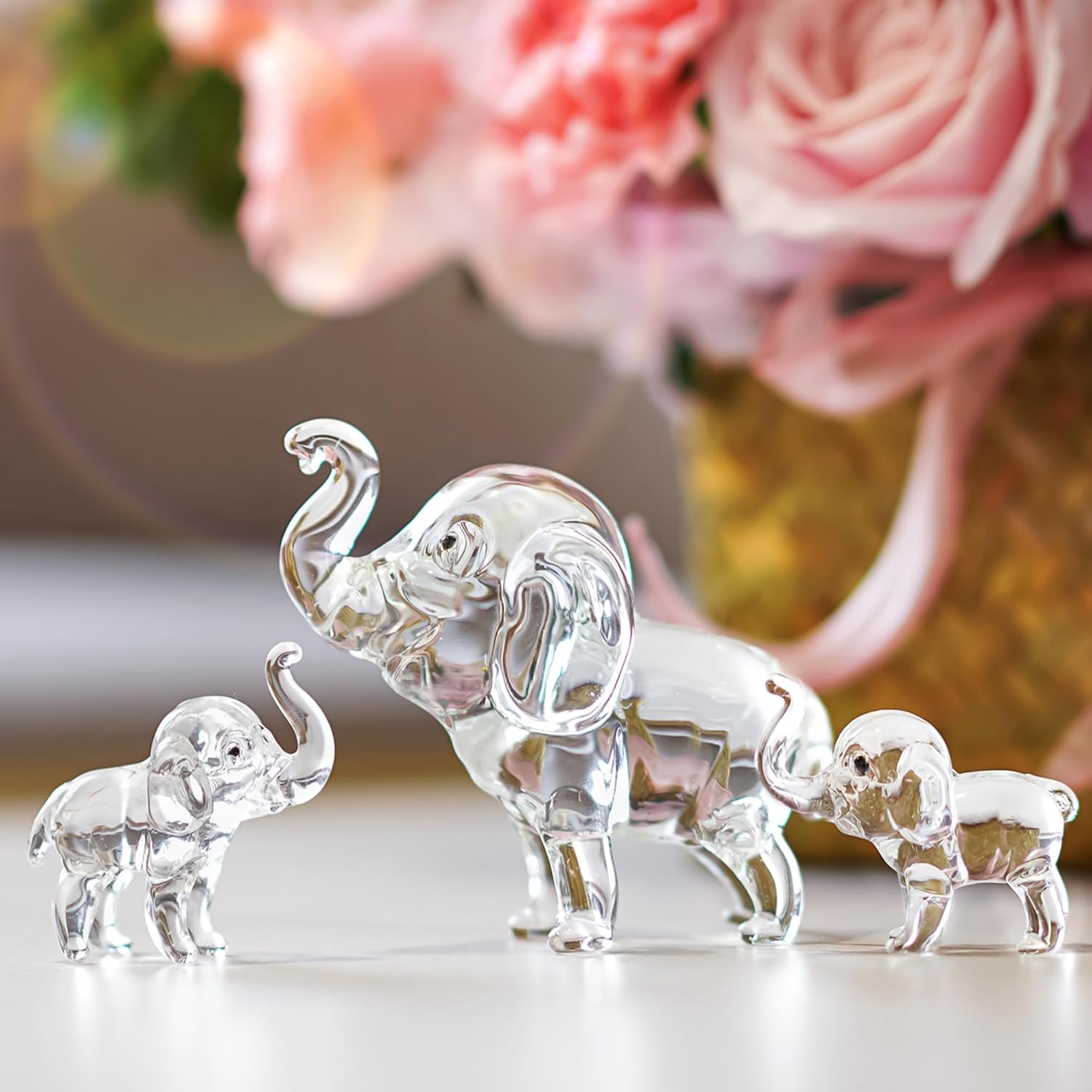 Regine Switzerland Set of 3 Crystal Elephant Figurines - Elegant Glass Collectibles for Home Decor | Perfect Gift for Mom