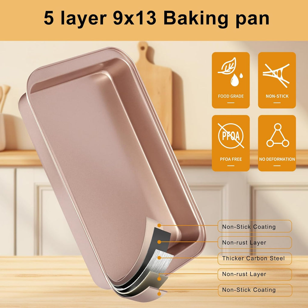 Regine Switzerland Nonstick 9x13 Baking Pan - Easy Clean Carbon Steel Bakeware for Cakes & Casseroles | Rose Gold