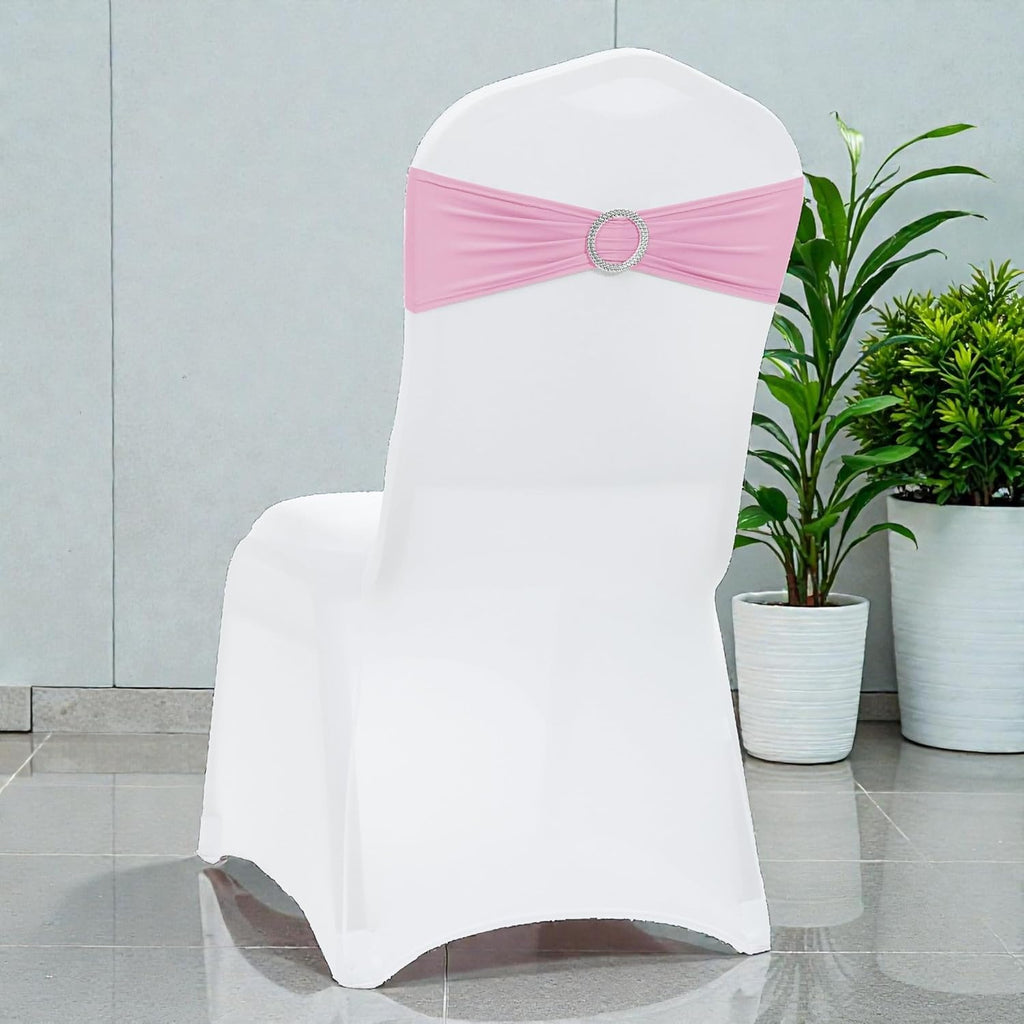 MDS Spandex Chair Sashes - Pack of 50 Elastic Stretch Bows with Buckle Slider for Wedding Decor | Blush Pink