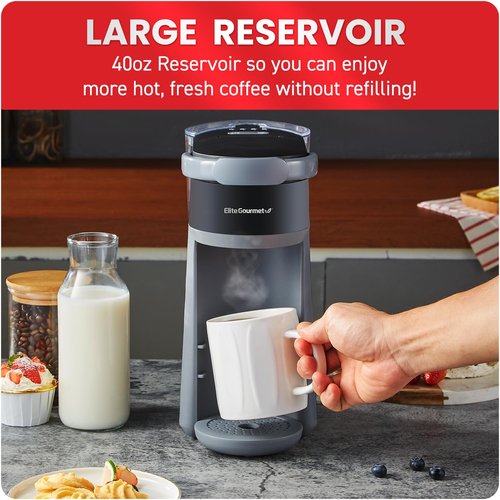 Elite Gourmet EHC323X Rapid Brew Technology 2-in-1 Capsule Coffee Maker, 6~12oz Brewing Capacity, K-Cups and Grounds, Adjustable Mug Height, Reusable Filter, Black