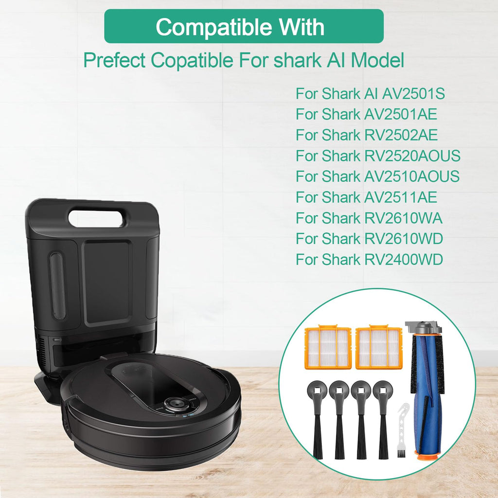 Replacement Parts for Shark AI AV2501S AV2501AE RV2502AE RV2410WD RV2620WD AV2510AOUS Robot Vacuum Accessories, Main Roller Brush, 4 Side Brush, 2 HEPA Filters