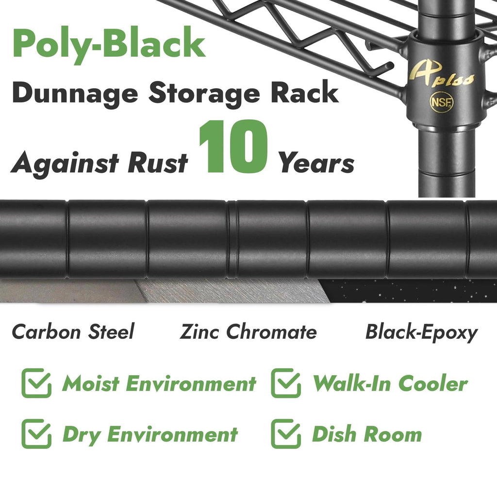 APLSS 12" D x 42" W x 14" H Black Heavy Duty Wire Shelving with 2 Tier Shelves, NSF Certified, Height Adjustable, Wet&Dry Environments, for Kitchen Garage Walk-in Cooler&Freezer, 800lbs Capacity
