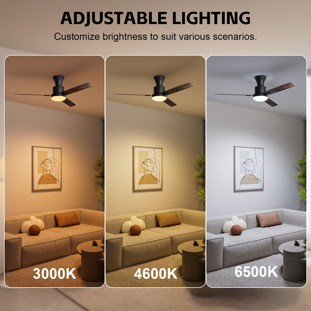 Obabala Ceiling Fans with Lights,Flush Mount Ceiling Fan with Light and Remote Control & APP Reversible Quiet Motor Dimmable Noiseless Ceiling Fan for Bedroom Indoor/Outdoor, 42in/Gray Maple Walnut