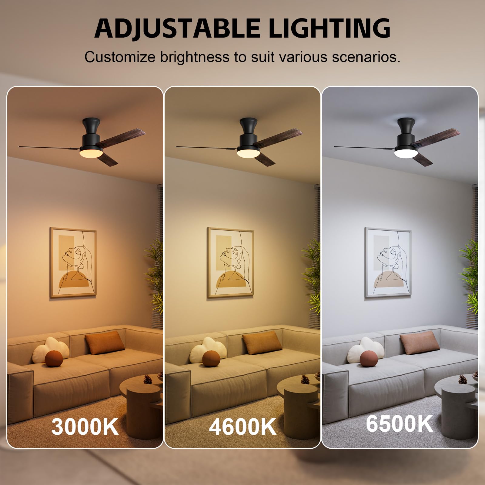 Obabala Ceiling Fans with Lights,Flush Mount Ceiling Fan with Light and Remote Control & APP Reversible Quiet Motor Dimmable Noiseless Ceiling Fan for Bedroom Indoor/Outdoor, 42in/Gray Maple Walnut