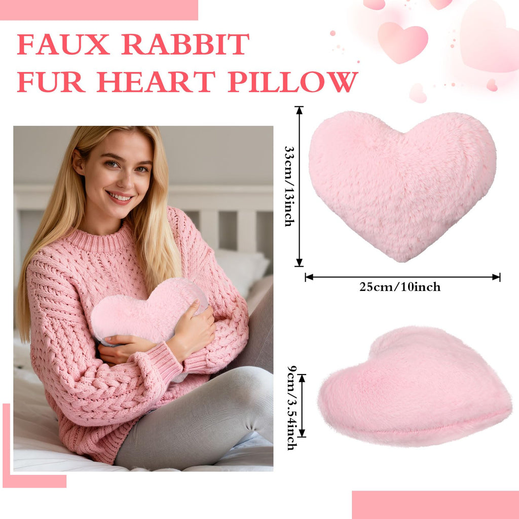 AceOrbit Valentine's Day Heart Mini Pillow 13"x10" Cute Faux Rabbit Fur Decorative Mini Throw Pillow for Bed Couch Cushion Women Valentine's Day Home Decor(Pink)