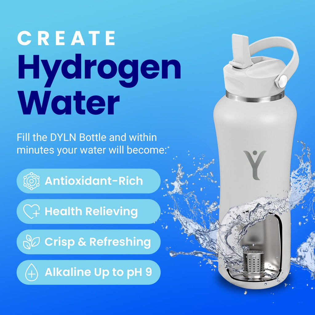DYLN Hydrogen Water Bottle | Create Hydrating Alkaline Hydrogen-Rich Water Up to 9 pH | Vacuum Insulated Stainless Steel Water Bottle | Keeps Water Cold for 24 Hours | 32 oz, Crimson Red