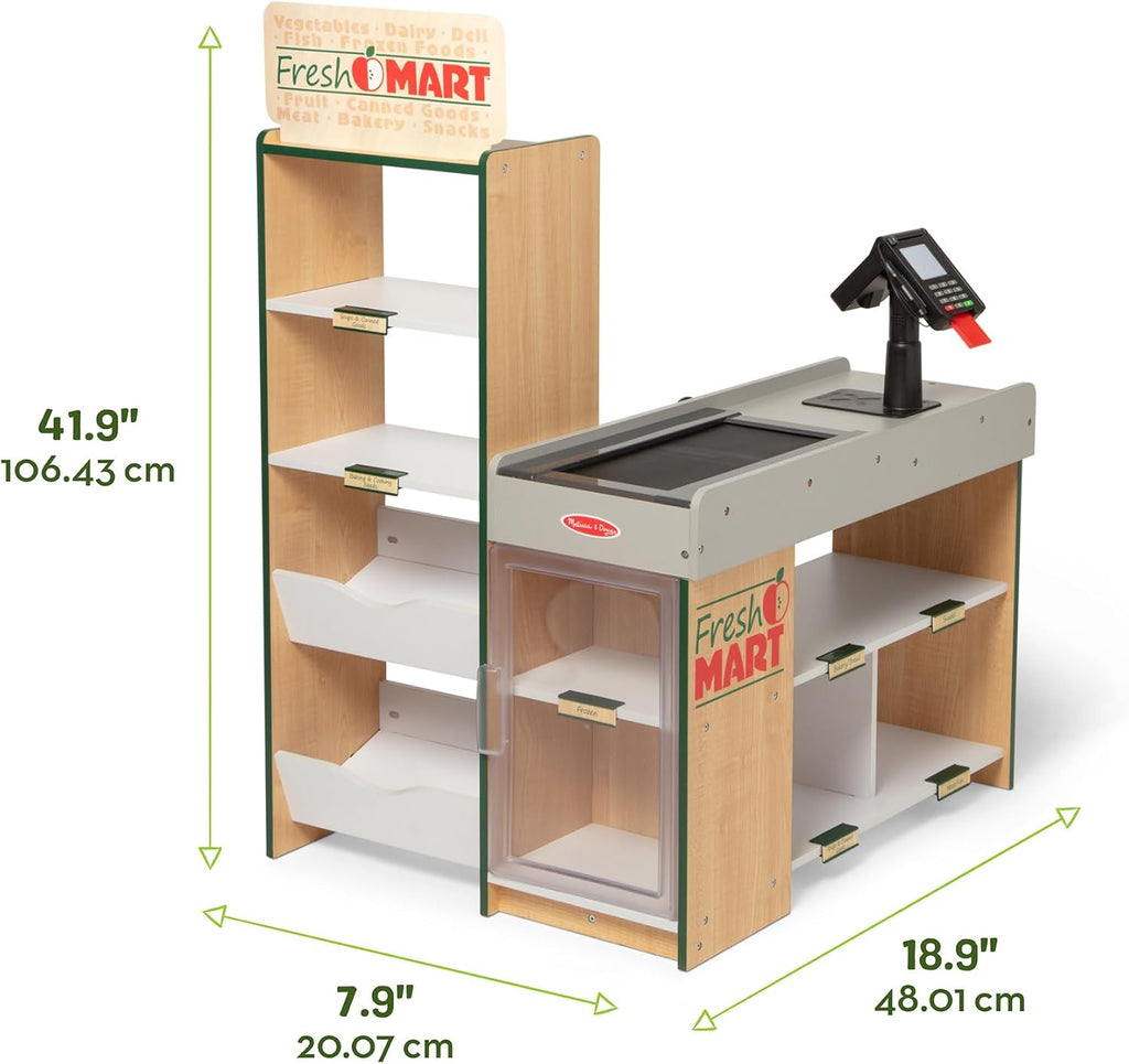 Melissa & Doug Fresh Mart Grocery Store Playset - Kids Cash Register with Scanner & Conveyor Belt