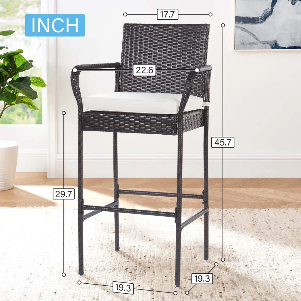 PayLessHere 30" Patio Bar Stools - Set of 2 All-Weather Wicker Chairs with Footrest & Khaki Cushions