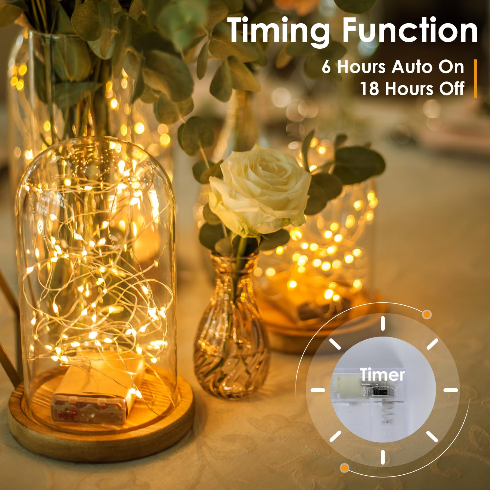kolpop 10 Pack Fairy Lights Battery Operated with Timer, 16FT 50LED Mini String Light Battery Powered, Warm White Tiny Christmas Lights for Indoor Wedding Decorations