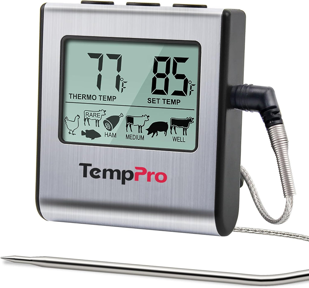 TempPro TP16 Digital Cooking Thermometer - Large LCD Display & Stainless Steel Probe for BBQ, Oven, Smoker