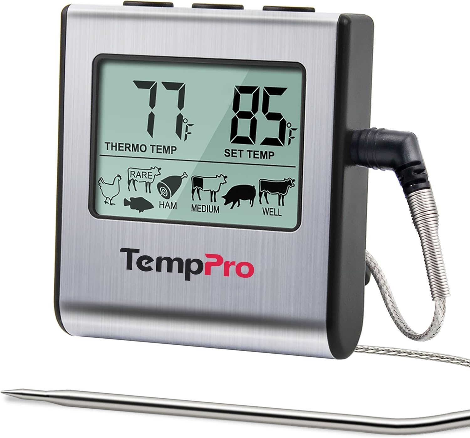 TempPro TP16 Digital Cooking Thermometer - Large LCD Display & Stainless Steel Probe for BBQ, Oven, Smoker