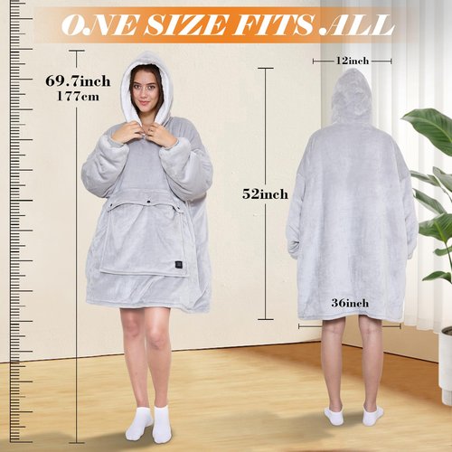 FirstE Wearable Heated Blanket Hoodie, Portable USB Heated Hoodie Blanket, Comfy Electric Wearable Hooded Sweatshirt for Women Adults Outdoor Indoor Warm,Large Pocket,3 Heating Levels,3h Auto Shut-off