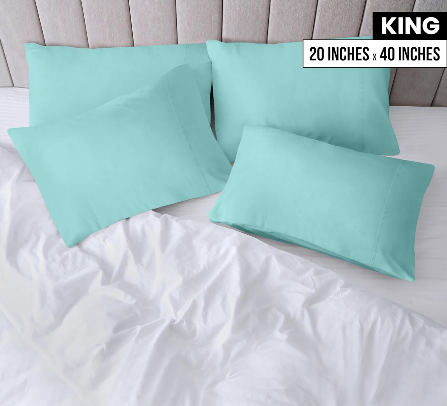 Utopia Bedding King Pillow Cases - 4 Pack - Soft Brushed Microfiber - Fade Resistant | King Size 20 x 40 Inches (Spa Blue)
