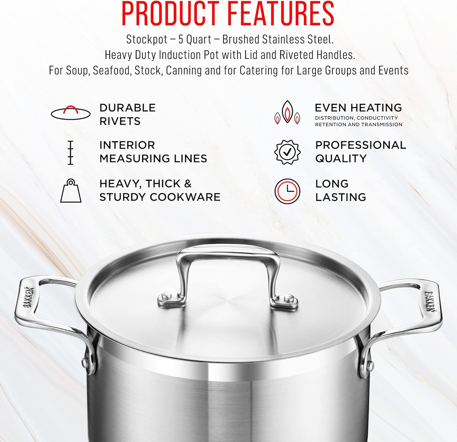 Stainless Steel Stockpot by [Brand Name] - 5 Quart Durable Design with Impact-Bonded Base & Riveted Handles